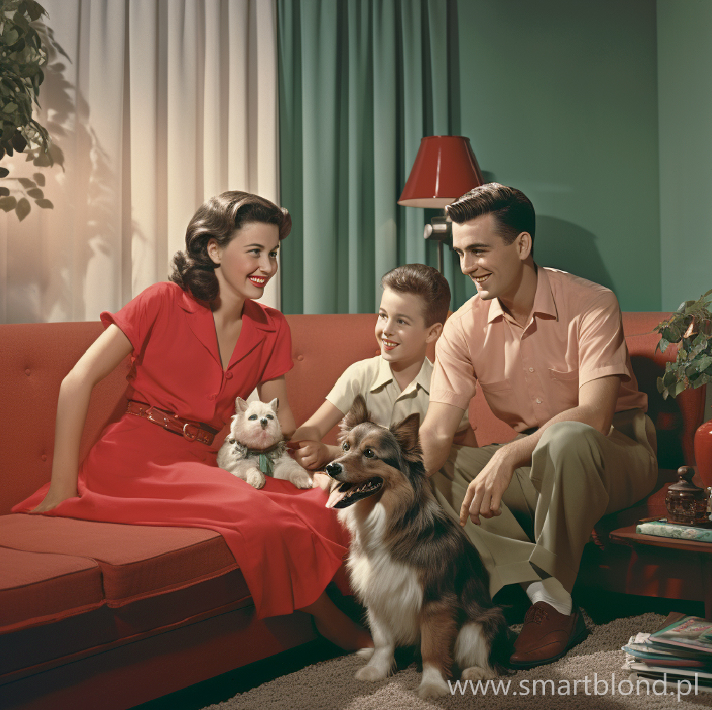 szczęśliwa rodzina, jedynak, pies w rodzinie, jedynak z psem, rodzice z synem, naturalny dywan w pokoju